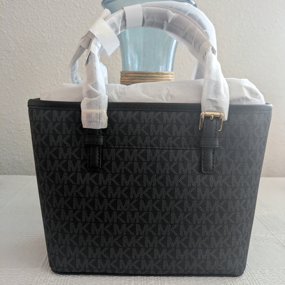 Michael Kors Black Logo Tote Bag with MK Charm - Picture 10 of 11